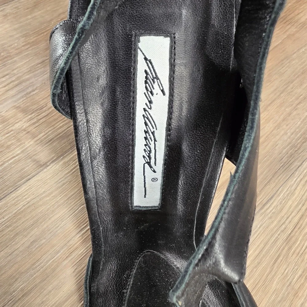 Brian Atwood Black Leather Ankle Tie Strappy Stiletto Heels Sandals Italy 40 9.5